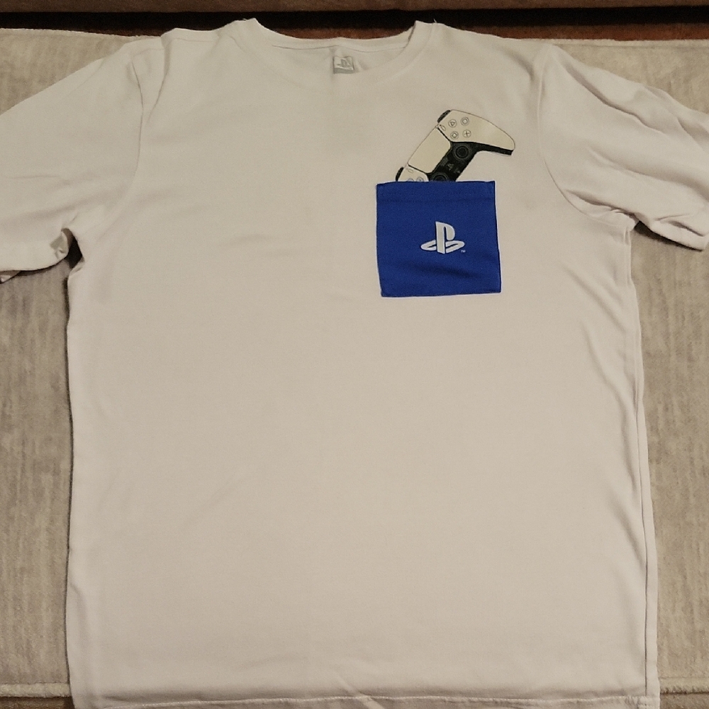 PlayStation White T-Shirt with Blue Pocket